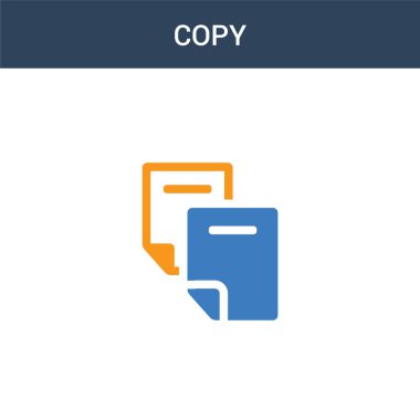 iki renkli kopyalama konsept vektör simgesi. 2 renk fotokopi vektör çizimi. Beyaz arkaplanda izole edilmiş mavi ve turuncu epinefrin simgesi.