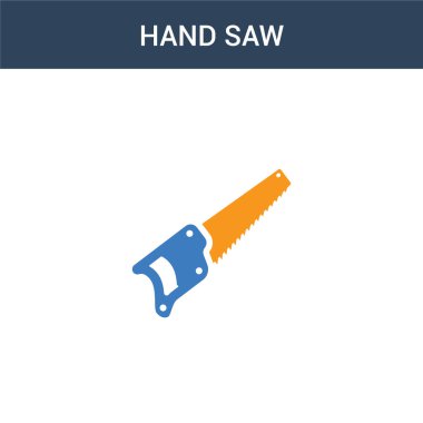 İki renkli El Testere konsept vektör simgesi. 2 renk Hand vektör illüstrasyonunu gördü. Beyaz arkaplanda izole edilmiş mavi ve turuncu epinefrin simgesi.