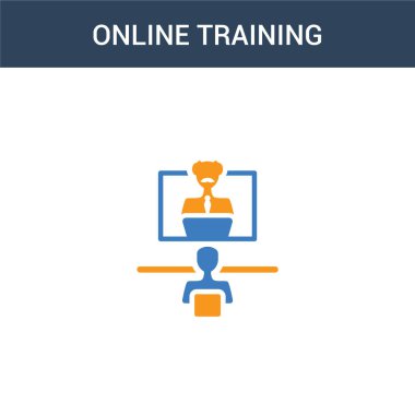 iki renkli online eğitim konsepti vektör simgesi. 2 renk çevrimiçi eğitim vektör illüstrasyonu. Beyaz arkaplanda izole edilmiş mavi ve turuncu epinefrin simgesi.