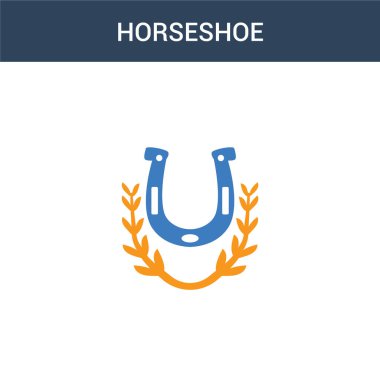 İki renkli at nalı konsept vektör simgesi. At nalı çizimi 2 renk. Beyaz arkaplanda izole edilmiş mavi ve turuncu epinefrin simgesi.