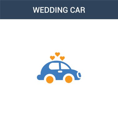 İki renkli düğün arabası konsepti vektör ikonu. 2 renk Wedding araba vektör çizimi. Beyaz arkaplanda izole edilmiş mavi ve turuncu epinefrin simgesi.