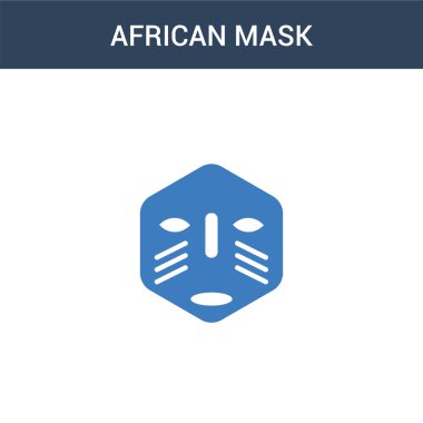 İki renkli Afrika Maskesi konsept vektör simgesi. 2 renkli Afrika maskeli vektör illüstrasyonu. Beyaz arkaplanda izole edilmiş mavi ve turuncu epinefrin simgesi.