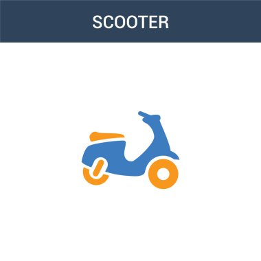 iki renkli Scooter konsept vektör ikonu. 2 renkli Scooter vektör çizimi. Beyaz arkaplanda izole edilmiş mavi ve turuncu epinefrin simgesi.