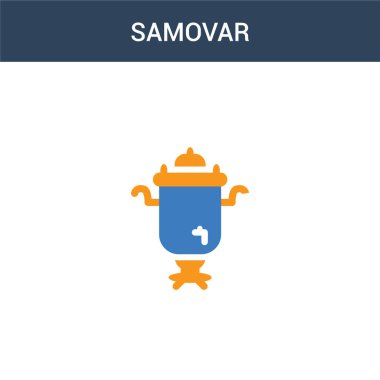 iki renkli Samovar konsept vektör simgesi. 2 renk Samovar vektör çizimi. Beyaz arkaplanda izole edilmiş mavi ve turuncu epinefrin simgesi.