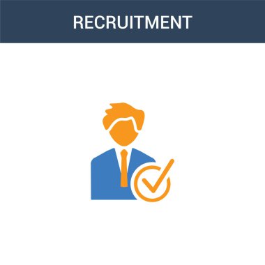 İki renkli işe alım konsepti vektör simgesi. 2 renk işe alım vektör illüstrasyonu. Beyaz arkaplanda izole edilmiş mavi ve turuncu epinefrin simgesi.