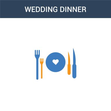 İki renkli düğün yemeği konsepti vektör ikonu. 2 renkli düğün yemeği vektör çizimi. Beyaz arkaplanda izole edilmiş mavi ve turuncu epinefrin simgesi.