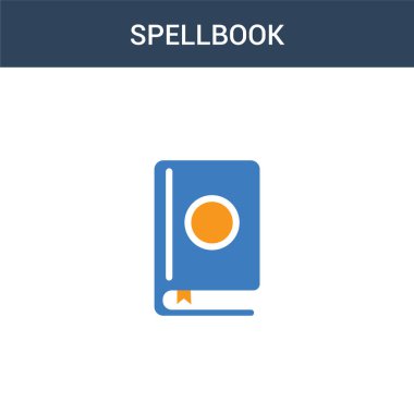 İki renkli büyü kitabı konsepti vektör simgesi. 2 renk Spellbook vektör çizimi. Beyaz arkaplanda izole edilmiş mavi ve turuncu epinefrin simgesi.