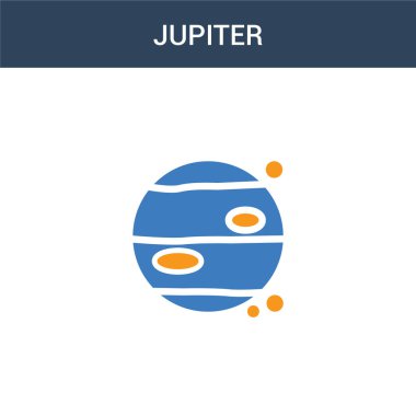 İki renkli Jüpiter konsept vektör ikonu. 2 renk Jüpiter vektör çizimi. Beyaz arkaplanda izole edilmiş mavi ve turuncu epinefrin simgesi.