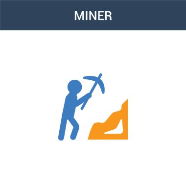 iki renkli Miner konsept vektör ikonu. 2 renk Miner vektör çizimi. Beyaz arkaplanda izole edilmiş mavi ve turuncu epinefrin simgesi.