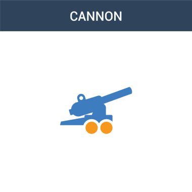 iki renkli Cannon konsept vektör simgesi. 2 renk Cannon vektör çizimi. Beyaz arkaplanda izole edilmiş mavi ve turuncu epinefrin simgesi.