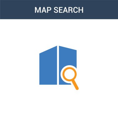 iki renkli harita arama konsepti vektör simgesi. 2 renk haritası arama vektörü çizimi. Beyaz arkaplanda izole edilmiş mavi ve turuncu epinefrin simgesi.