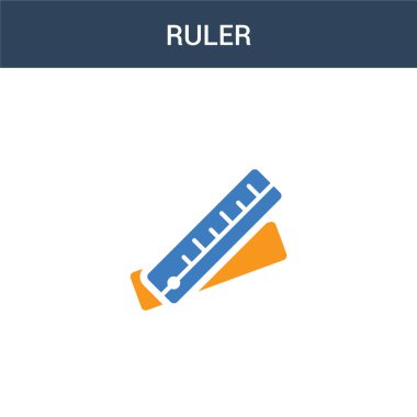 iki renkli cetvel konsept vektör simgesi. 2 renkli cetvel çizimi. Beyaz arkaplanda izole edilmiş mavi ve turuncu epinefrin simgesi.