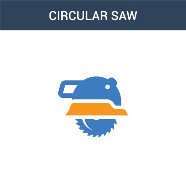 İki renkli dairesel testere konsept vektör simgesi. İki renk dairesel testere vektör çizimi. Beyaz arkaplanda izole edilmiş mavi ve turuncu epinefrin simgesi.