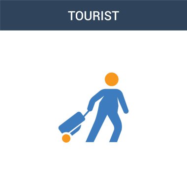 iki renkli turist konsept vektör simgesi. 2 renk turist vektör illüstrasyonu. Beyaz arkaplanda izole edilmiş mavi ve turuncu epinefrin simgesi.