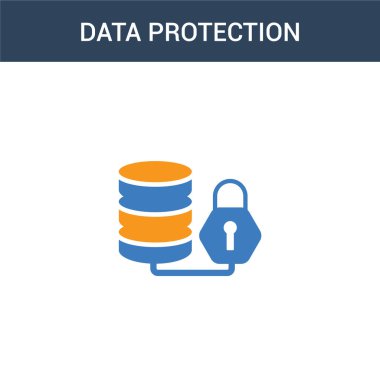 iki renkli Data koruması konsept vektör simgesi. 2 renk Data koruma vektör çizimi. Beyaz arkaplanda izole edilmiş mavi ve turuncu epinefrin simgesi.
