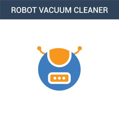 İki renkli robot elektrikli süpürge konsept vektör ikonu. 2 renkli Robot elektrikli süpürge vektör çizimi. Beyaz arkaplanda izole edilmiş mavi ve turuncu epinefrin simgesi.