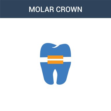 İki renkli Molar Crown konsept vektör ikonu. 2 renk Molar Crown vektör illüstrasyonu. Beyaz arkaplanda izole edilmiş mavi ve turuncu epinefrin simgesi.
