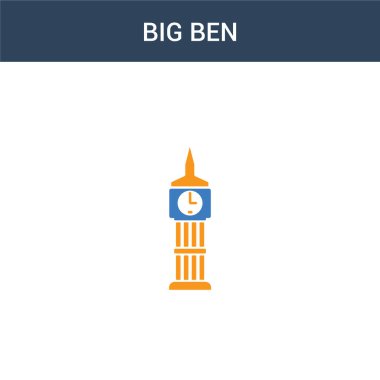 İki renkli Big Ben konsept vektör simgesi. 2 renk Big Ben vektör çizimi. Beyaz arkaplanda izole edilmiş mavi ve turuncu epinefrin simgesi.