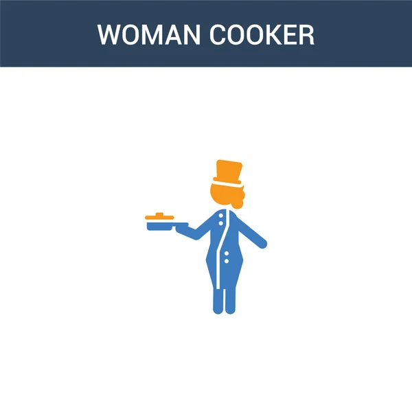 Δύο Χρωματιστά Γυναίκα Κουζίνα Έννοια Διάνυσμα Εικονίδιο Έγχρωμη Γυναίκα Cooker — Διανυσματικό Αρχείο