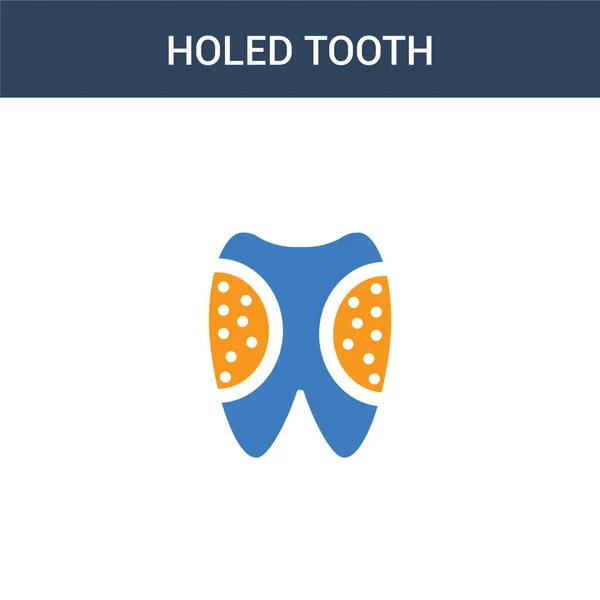Twee Gekleurde Holed Tooth Concept Vector Icoon Kleuren Holed Tandvector — Stockvector