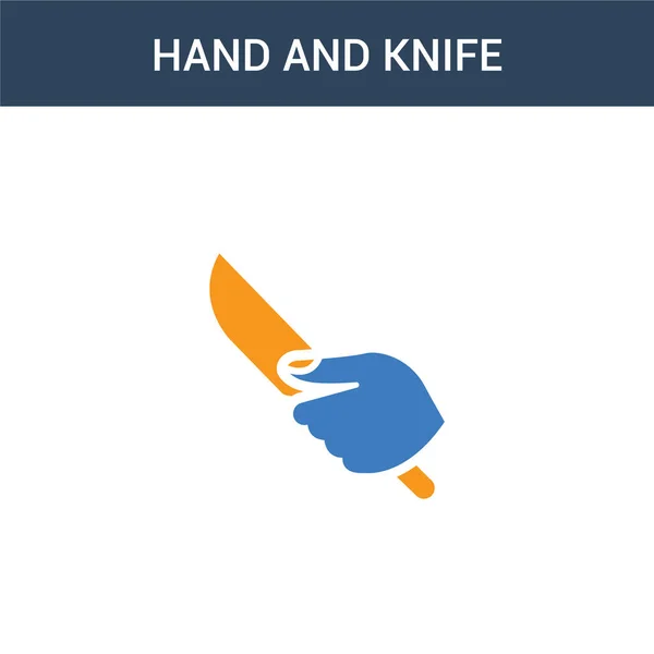 Twee Gekleurde Hand Knife Concept Vector Icoon Kleuren Hand Mes — Stockvector