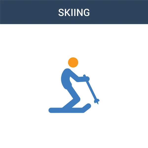 两个彩色Skiing概念向量图标 2色Skiing矢量插图 白色背景上孤立的蓝色和橙色大脑图标 — 图库矢量图片