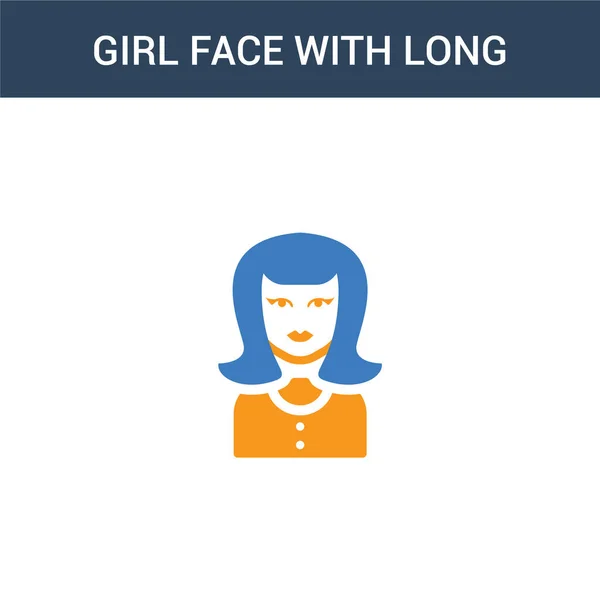 ロングヘアコンセプトベクトルアイコンの2色の女の子の顔 2色の女の子の顔に長い髪ベクトルイラスト 白の背景に青とオレンジの葉のアイコンがあり — ストックベクタ