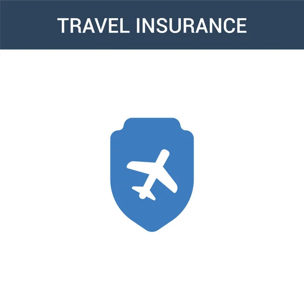 两个彩色旅行保险概念矢量图标 2色旅行保险矢量图解 白色背景上孤立的蓝色和橙色大脑图标 — 图库矢量图片