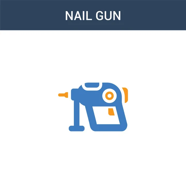 两个彩色的Nail枪概念矢量图标 2色Nail枪矢量插图 白色背景上孤立的蓝色和橙色大脑图标 — 图库矢量图片