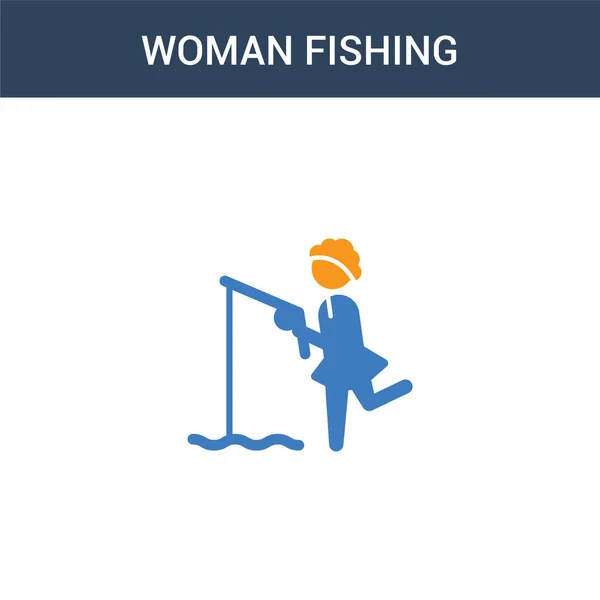 Two Colored Woman Fishing Concept Vector Icon Color Woman Fishing — Stock Vector