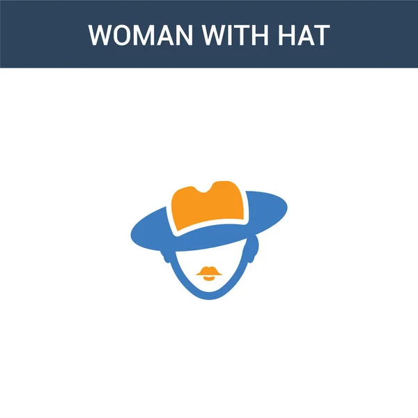 帽子のコンセプトベクトルのアイコンを持つ2色の女性 帽子ベクトルイラスト付き2色の女性 白の背景に青とオレンジの葉のアイコンがあり — ストックベクタ