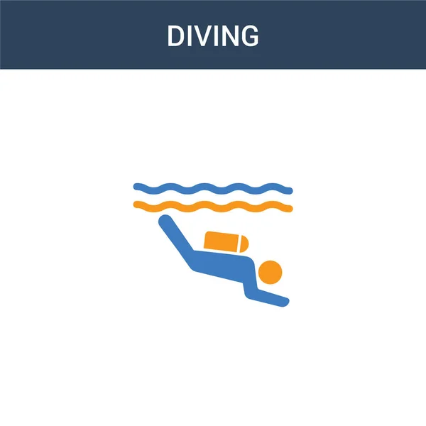 两个彩色潜水概念矢量图标 2色潜水矢量插图 白色背景上孤立的蓝色和橙色大脑图标 — 图库矢量图片