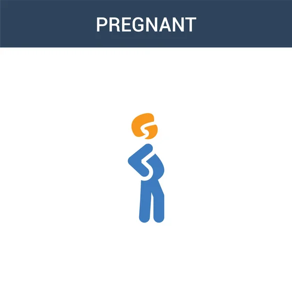 妊娠中の2色のコンセプトベクターアイコン 2色の妊娠ベクトルイラスト 白の背景に青とオレンジの葉のアイコンがあり — ストックベクタ