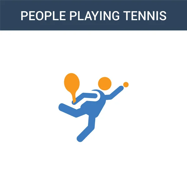 Dos Personas Color Jugando Tenis Icono Vector Concepto Personas Color — Vector de stock