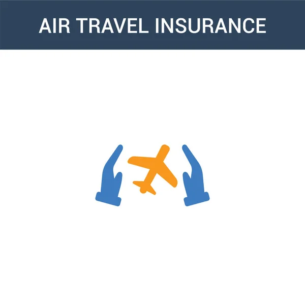 两个彩色航空旅行保险概念矢量图标 2色航空旅行保险矢量图解 白色背景上孤立的蓝色和橙色大脑图标 — 图库矢量图片