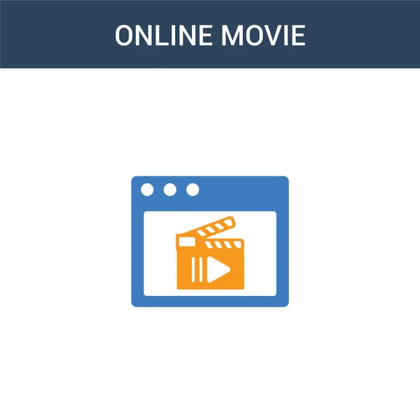 Twee Gekleurde Online Film Concept Vector Icoon Kleuren Online Film — Stockvector