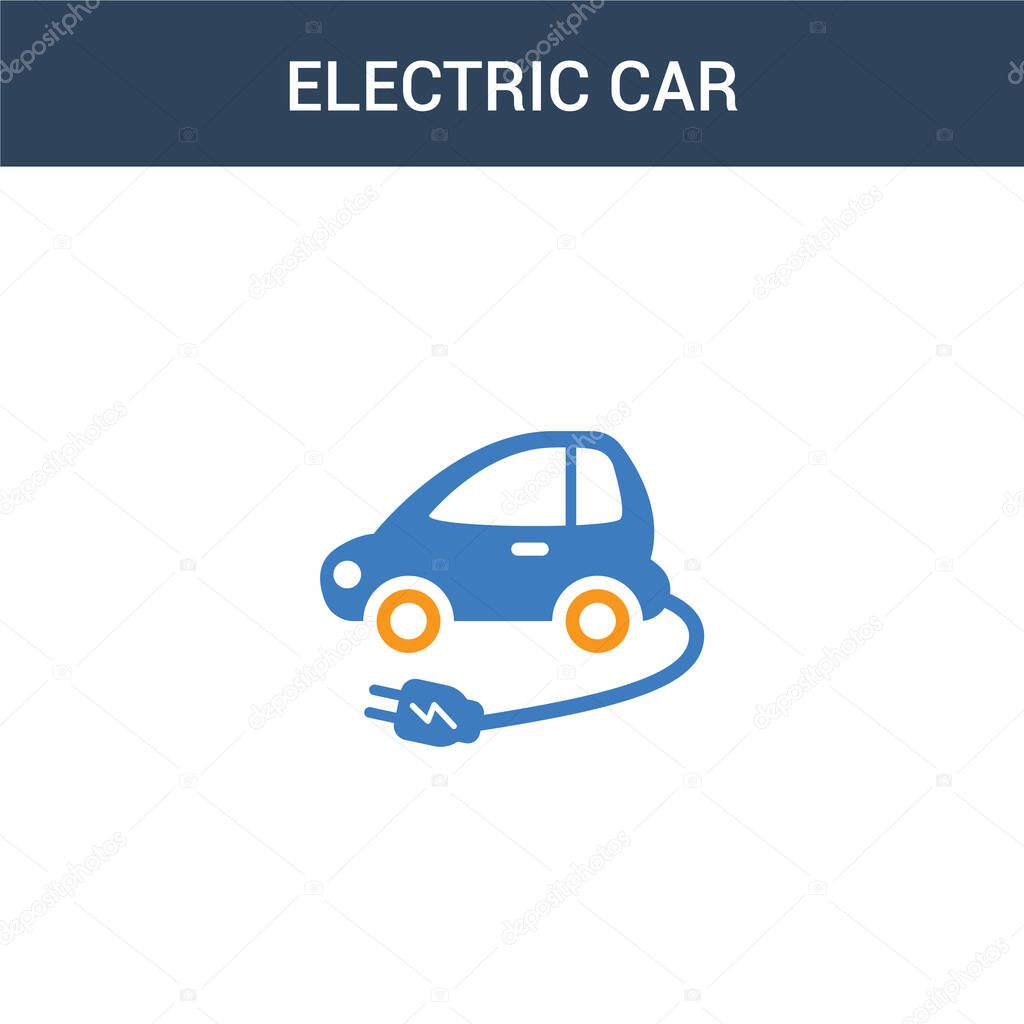 two colored Electric car concept vector icon. 2 color Electric car vector illustration. isolated blue and orange eps icon on white background.