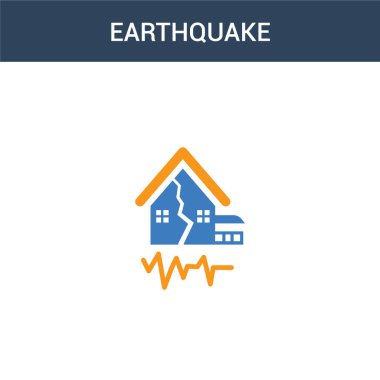 İki renkli deprem konsept vektör simgesi. 2 renk deprem vektör çizimi. Beyaz arkaplanda izole edilmiş mavi ve turuncu epinefrin simgesi.