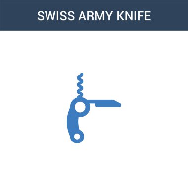 İki renkli İsviçre çakısı konsept vektör ikonu. 2 renk İsviçre çakı vektör çizimi. Beyaz arkaplanda izole edilmiş mavi ve turuncu epinefrin simgesi.