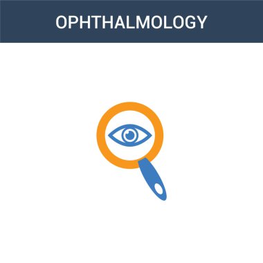 iki renkli oftalmoloji konsept vektör ikonu. 2 renk oftalmoloji vektör çizimi. Beyaz arkaplanda izole edilmiş mavi ve turuncu epinefrin simgesi.