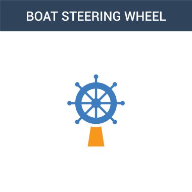 İki renkli Tekne Direksiyonu konsept vektör ikonu. İki renk Tekne Direksiyon Direksiyonu çizimi. Beyaz arkaplanda izole edilmiş mavi ve turuncu epinefrin simgesi.