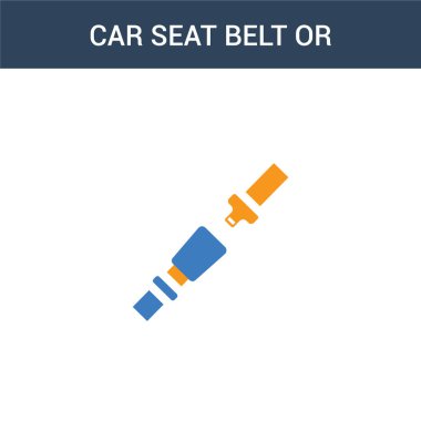 iki renkli araba emniyet kemeri veya emniyet kemeri konsept vektör simgesi. 2 renkli araba emniyet kemeri veya emniyet kemeri çizimi. Beyaz arkaplanda izole edilmiş mavi ve turuncu epinefrin simgesi.