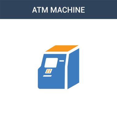 iki renkli ATM makinesi konsept vektör simgesi. 2 renk ATM makine vektör illüstrasyonu. Beyaz arkaplanda izole edilmiş mavi ve turuncu epinefrin simgesi.