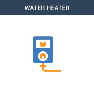 İki renkli su ısıtıcısı konsept vektör simgesi. 2 renk su ısıtıcı vektör çizimi. Beyaz arkaplanda izole edilmiş mavi ve turuncu epinefrin simgesi.