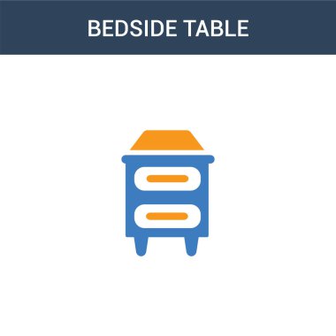 İki renkli komodin masa başı konsept vektör simgesi. 2 renk komodin çizimi. Beyaz arkaplanda izole edilmiş mavi ve turuncu epinefrin simgesi.