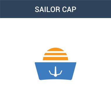 İki renkli denizci şapkası konsept vektör ikonu. 2 renk Denizci şapka vektör çizimi. Beyaz arkaplanda izole edilmiş mavi ve turuncu epinefrin simgesi.