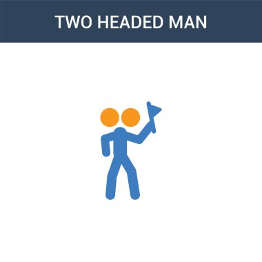 İki renkli iki başlı adam konsept vektör simgesi. 2 renk İki başlı adam vektör çizimi. Beyaz arkaplanda izole edilmiş mavi ve turuncu epinefrin simgesi.