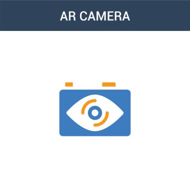 İki renkli Ar kamera konsept vektör ikonu. 2 renk Ar kamera vektör çizimi. Beyaz arkaplanda izole edilmiş mavi ve turuncu epinefrin simgesi.