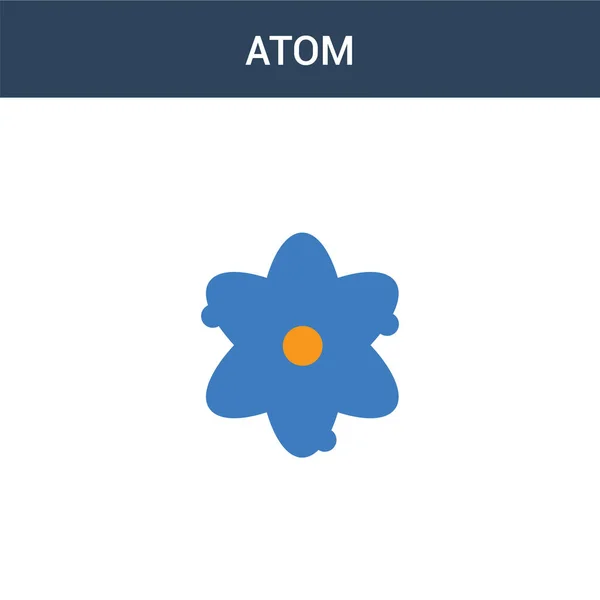 2色のAtomコンセプトベクトルアイコン 2色のアトムベクトルイラスト 白の背景に青とオレンジの葉のアイコンがあり — ストックベクタ