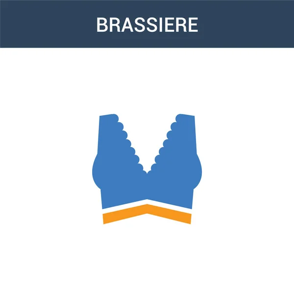 2色のBrassiereのコンセプトベクトルアイコン 2色ブラジャーベクトルイラスト 白の背景に青とオレンジの葉のアイコンがあり — ストックベクタ